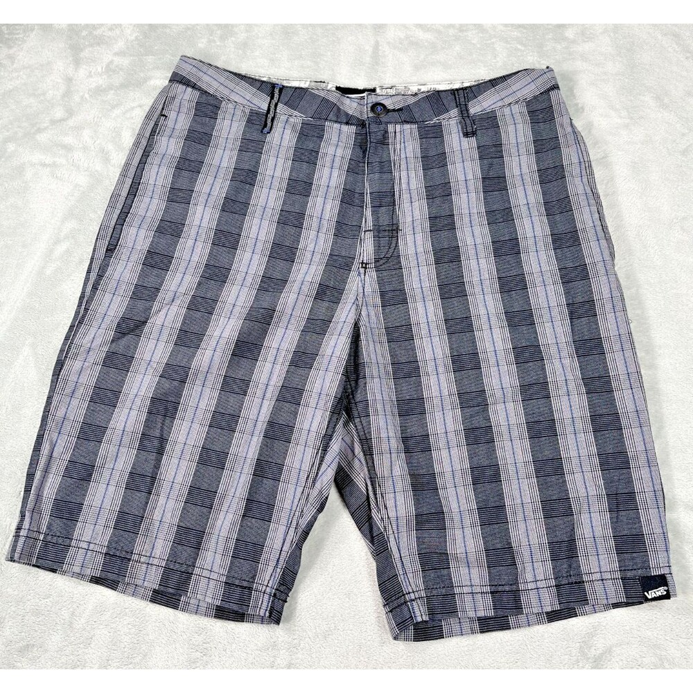 Vans Mens Plaid Casual Shorts Gray Black Skate Chino Size 32 - Picture 1 of 8